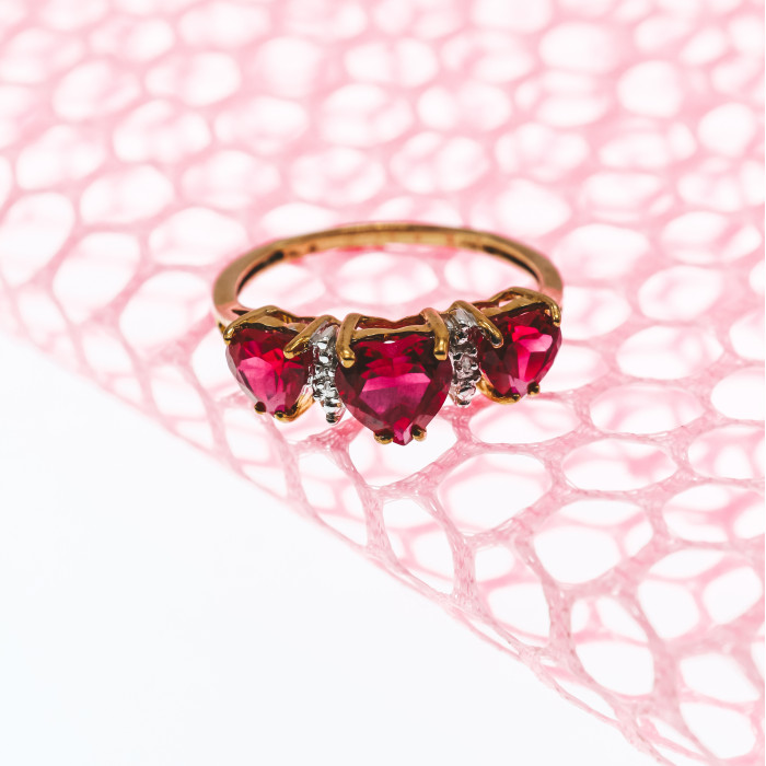 Sky Jewelry Золотое кольцо с Рубинами  и Бриллиантом   10К ( 417 проба )  *Сердце*