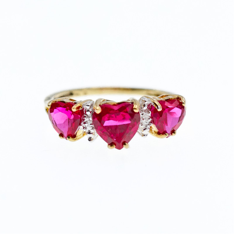 Sky Jewelry Золотое кольцо с Рубинами  и Бриллиантом   10К ( 417 проба )  *Сердце*