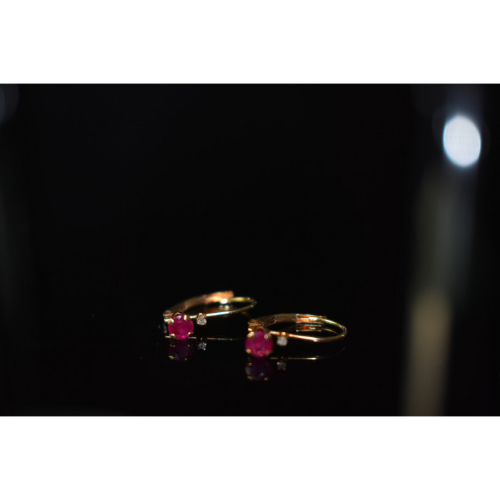 Sky Jewelry Золотые серьги 10К ( 417 проба)  с Рубином и Бриллиантом