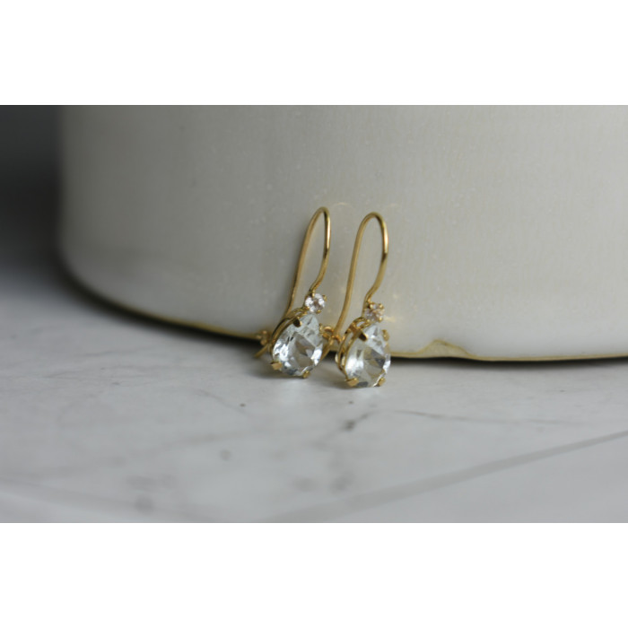 Sky Jewelry Золотые серьги 10К (417 проба)  с  Аквамарином и Бриллиантом