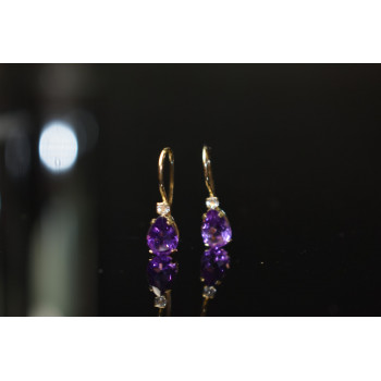 Sky Jewelry Золотые серьги 10К (417 проба) с Турмалином и Бриллиантом