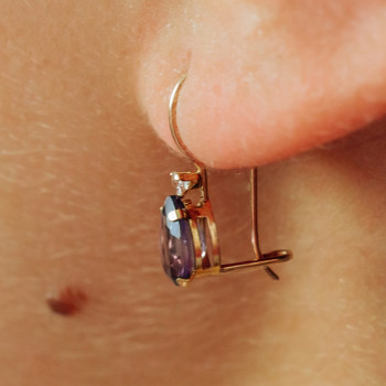 Sky Jewelry Золотые серьги 10К (417 проба) с Турмалином и Бриллиантом