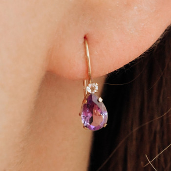 Sky Jewelry Золотые серьги 10К (417 проба) с Турмалином и Бриллиантом