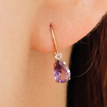 Sky Jewelry Золотые серьги 10К (417 проба) с Турмалином и Бриллиантом