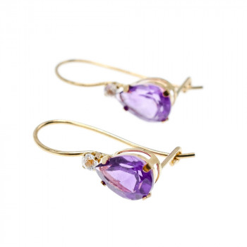 Sky Jewelry Золотые серьги 10К (417 проба) с Турмалином и Бриллиантом