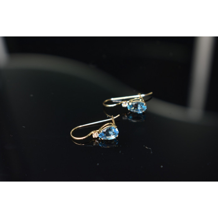 Sky Jewelry Золотые серьги 10К (417 проба) с Топазом и Бриллиантами