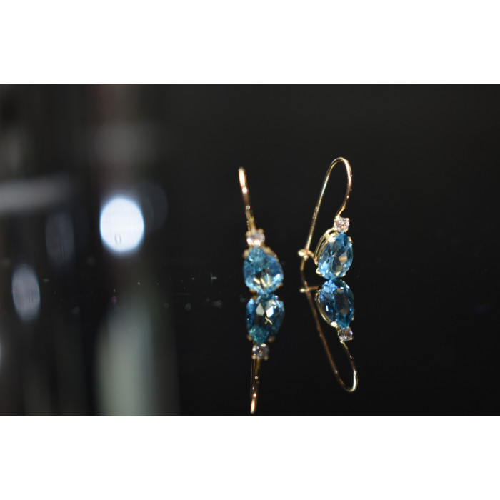 Sky Jewelry Золотые серьги 10К (417 проба) с Топазом и Бриллиантами