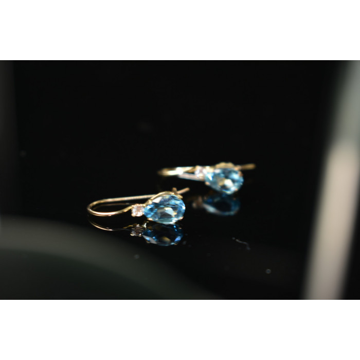 Sky Jewelry Золотые серьги 10К (417 проба) с Топазом и Бриллиантами