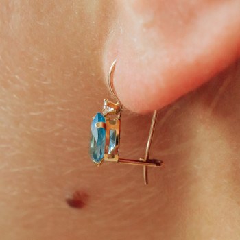 Sky Jewelry Золотые серьги 10К (417 проба) с Топазом и Бриллиантами