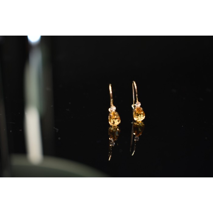 Sky Jewelry Золотые серьги с камнем  Гелиодор и Бриллиант  10К (417 проба)