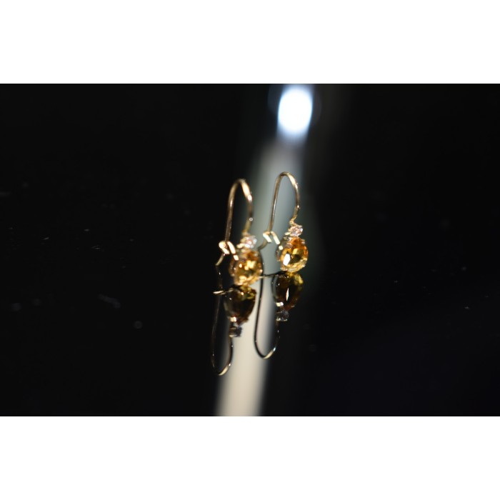 Sky Jewelry Золотые серьги с камнем  Гелиодор и Бриллиант  10К (417 проба)