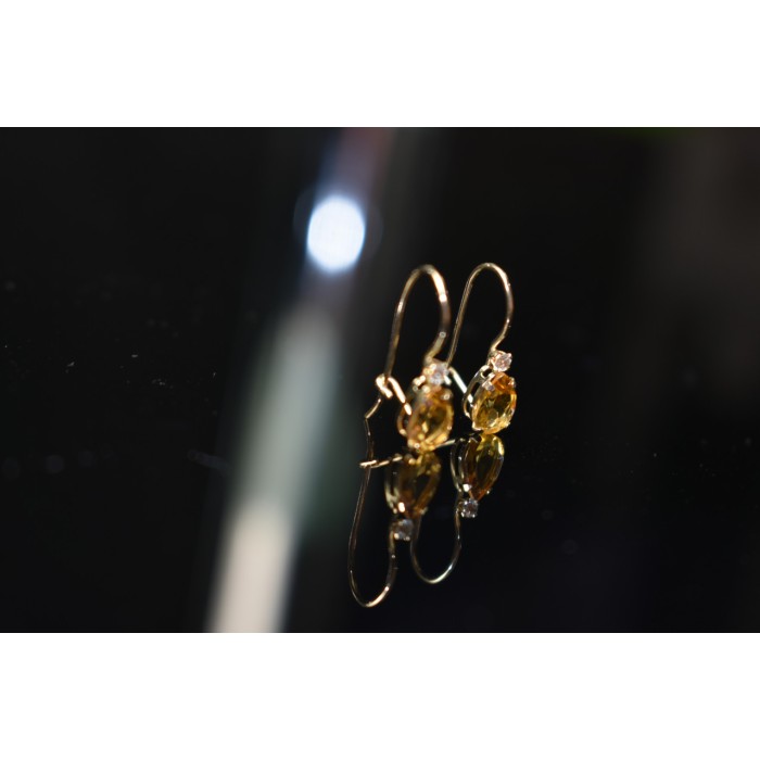 Sky Jewelry Золотые серьги с камнем  Гелиодор и Бриллиант  10К (417 проба)