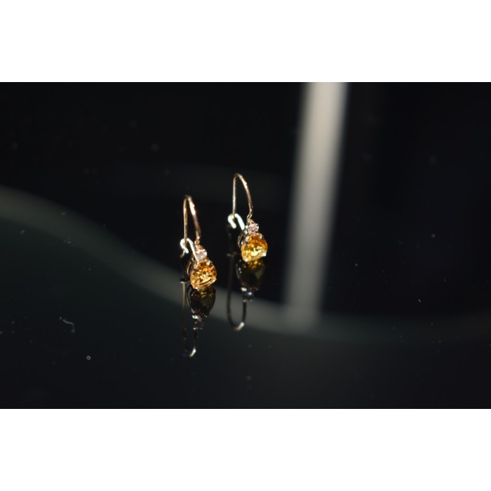 Sky Jewelry Золотые серьги с камнем  Гелиодор и Бриллиант  10К (417 проба)