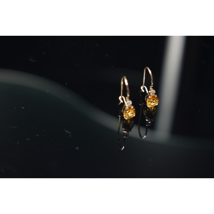 Sky Jewelry Золотые серьги с камнем  Гелиодор и Бриллиант  10К (417 проба)