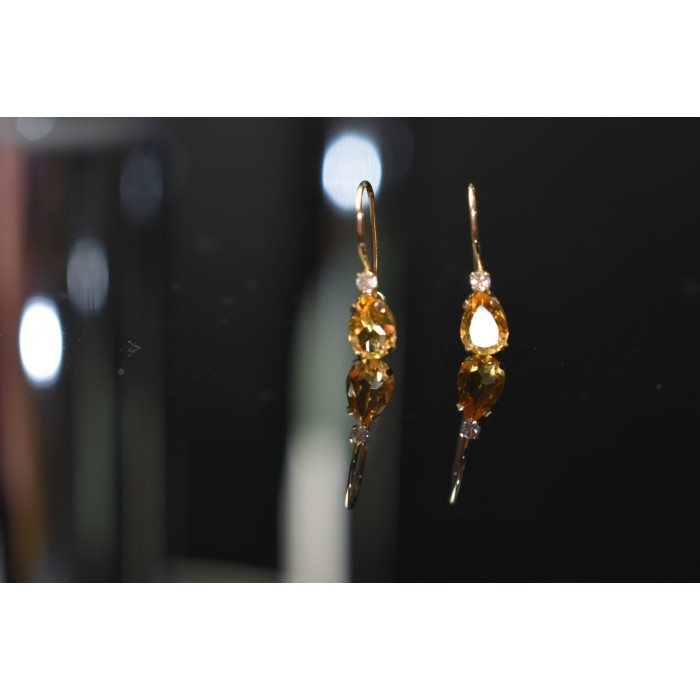 Sky Jewelry Золотые серьги с камнем  Гелиодор и Бриллиант  10К (417 проба)