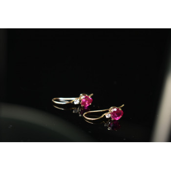 Sky Jewelry Золотые серьги 10К ( 417 проба)  с Рубином и Бриллиантом *Сердце