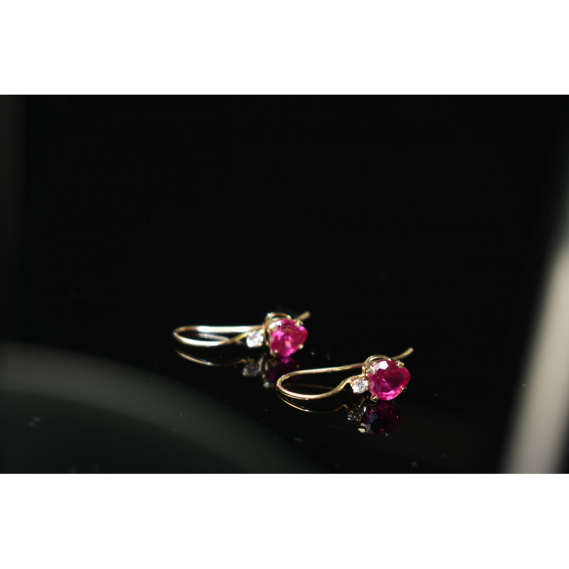 Sky Jewelry Золотые серьги 10К ( 417 проба)  с Рубином и Бриллиантом *Сердце