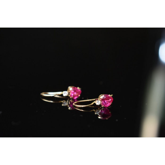 Sky Jewelry Золотые серьги 10К ( 417 проба)  с Рубином и Бриллиантом *Сердце