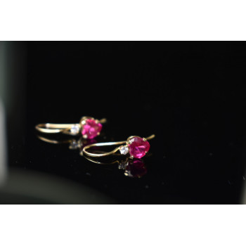 Sky Jewelry Золотые серьги 10К ( 417 проба)  с Рубином и Бриллиантом *Сердце