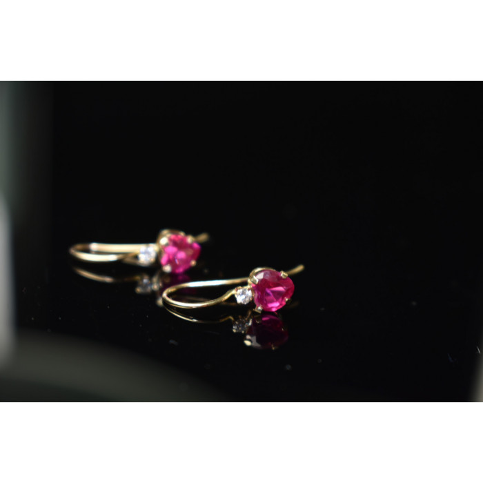 Sky Jewelry Золотые серьги 10К ( 417 проба)  с Рубином и Бриллиантом *Сердце