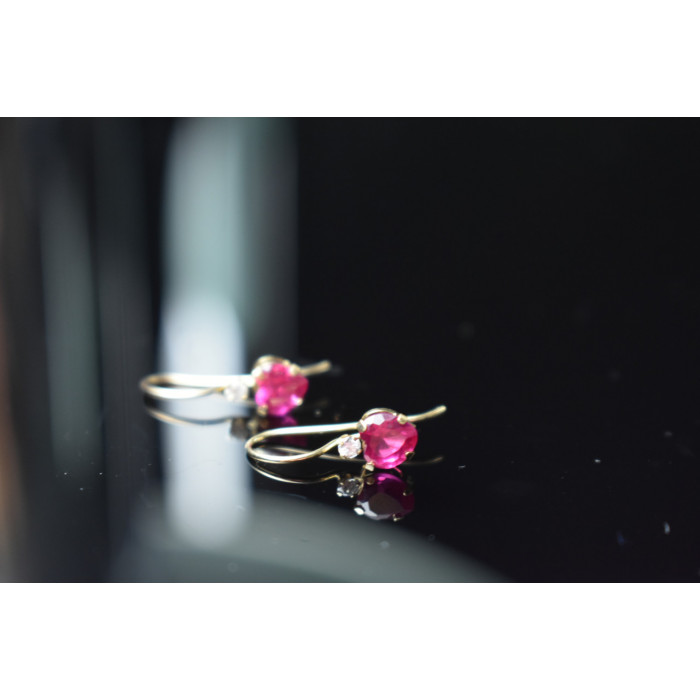 Sky Jewelry Золотые серьги 10К ( 417 проба)  с Рубином и Бриллиантом *Сердце