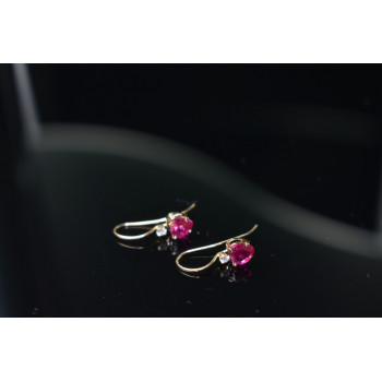 Sky Jewelry Золотые серьги 10К ( 417 проба)  с Рубином и Бриллиантом *Сердце