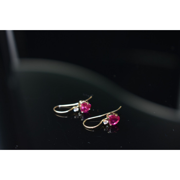 Sky Jewelry Золотые серьги 10К ( 417 проба)  с Рубином и Бриллиантом *Сердце