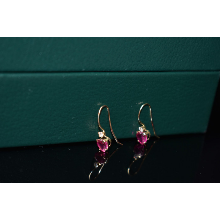 Sky Jewelry Золотые серьги 10К ( 417 проба)  с Рубином и Бриллиантом *Сердце