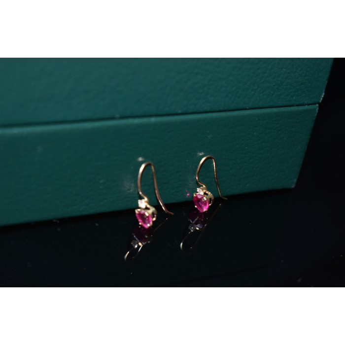 Sky Jewelry Золотые серьги 10К ( 417 проба)  с Рубином и Бриллиантом *Сердце