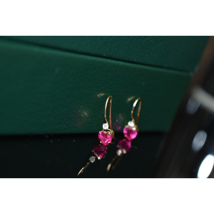 Sky Jewelry Золотые серьги 10К ( 417 проба)  с Рубином и Бриллиантом *Сердце