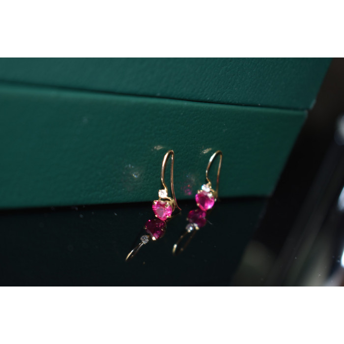 Sky Jewelry Золотые серьги 10К ( 417 проба)  с Рубином и Бриллиантом *Сердце