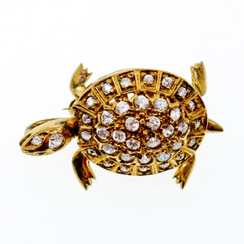 Sky Jewelry Серебряная брошь в позолоте с Фианитами *Черепаха
