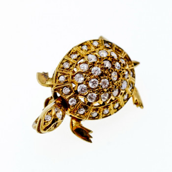 Sky Jewelry Серебряная брошь в позолоте с Фианитами *Черепаха