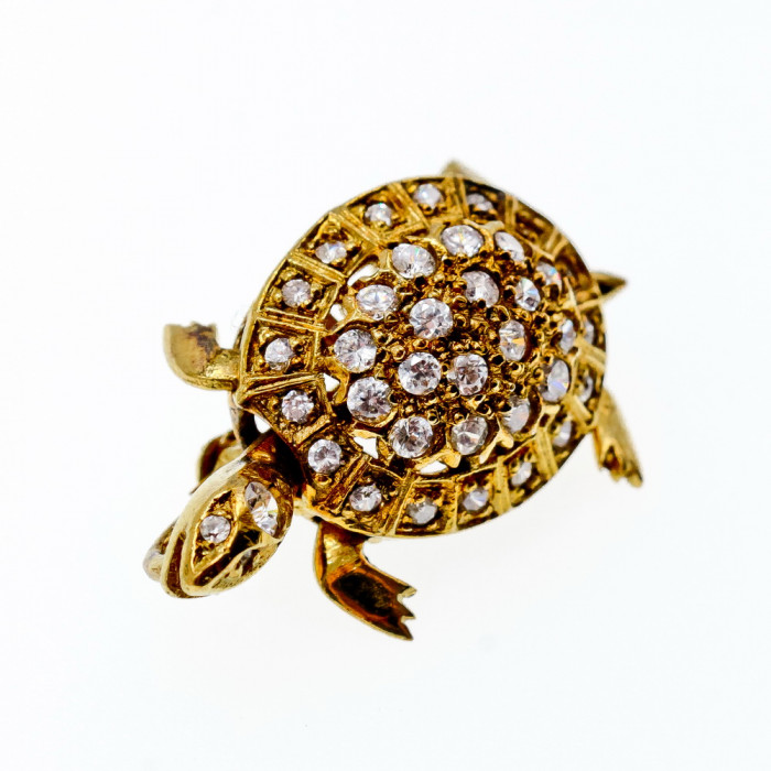 Sky Jewelry Серебряная брошь в позолоте с Фианитами *Черепаха