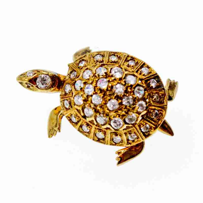Sky Jewelry Серебряная брошь в позолоте с Фианитами *Черепаха