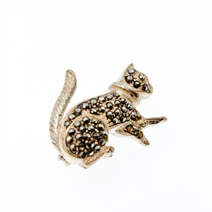 Sky Jewelry Серебряная брошь  с камнями Кварц   *Кот* 925 проба