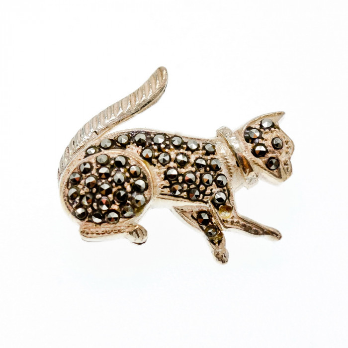 Sky Jewelry Серебряная брошь  с камнями Кварц   *Кот* 925 проба