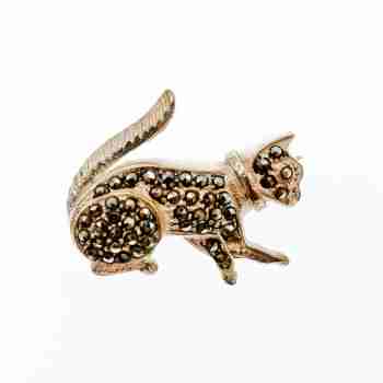 Sky Jewelry Серебряная брошь  с камнями Кварц   *Кот* 925 проба