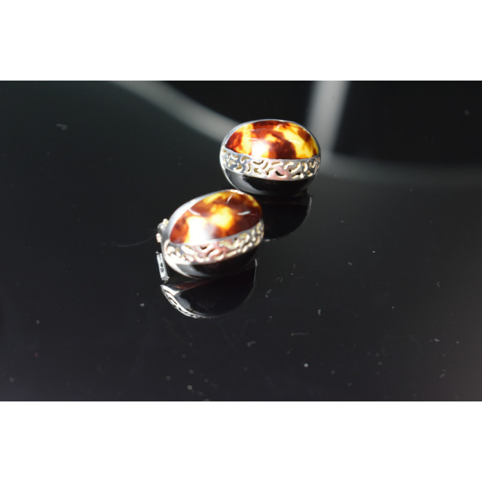 Sky Jewelry Серебряные серьги 925 пробы с Леопардовой и Черной Яшмой