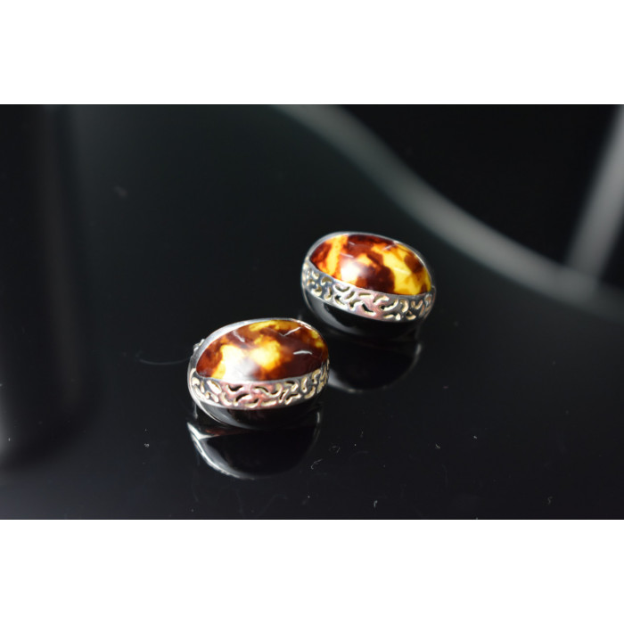 Sky Jewelry Серебряные серьги 925 пробы с Леопардовой и Черной Яшмой