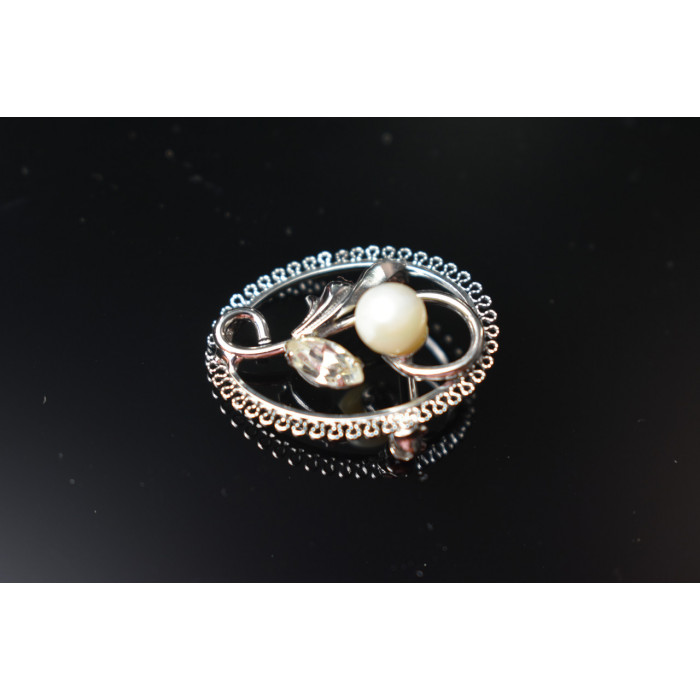 Sky Jewelry Серебряная брошь с Жемчугом и Фианитом