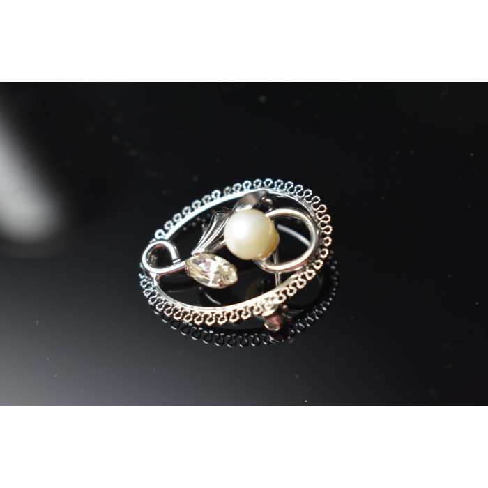 Sky Jewelry Серебряная брошь с Жемчугом и Фианитом