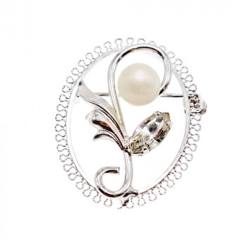 Sky Jewelry Серебряная брошь с Жемчугом и Фианитом