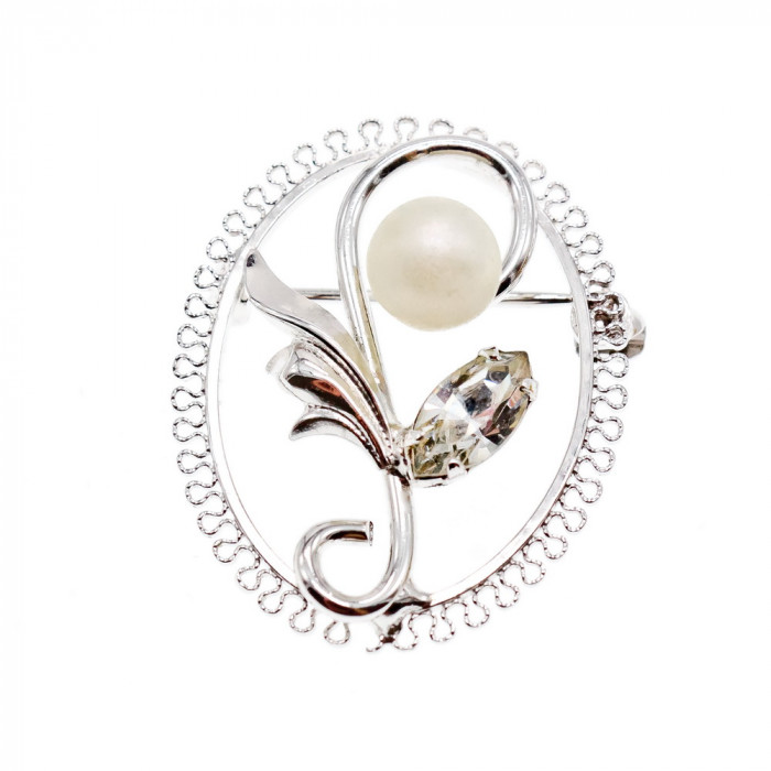Sky Jewelry Серебряная брошь с Жемчугом и Фианитом