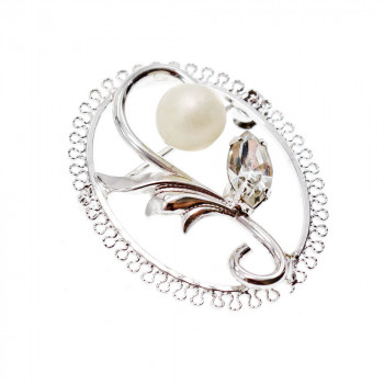 Sky Jewelry Серебряная брошь с Жемчугом и Фианитом