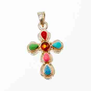 Sky Jewelry Серебряный крестик с разноцветными Агатами 925 проба