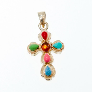 Sky Jewelry Серебряный крестик с разноцветными Агатами 925 проба