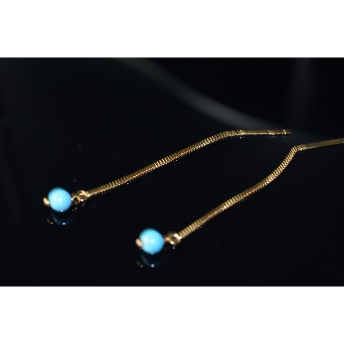 Sky Jewelry Серебряные серьги-протяжки (продевки) в позолоте с Бирюзой