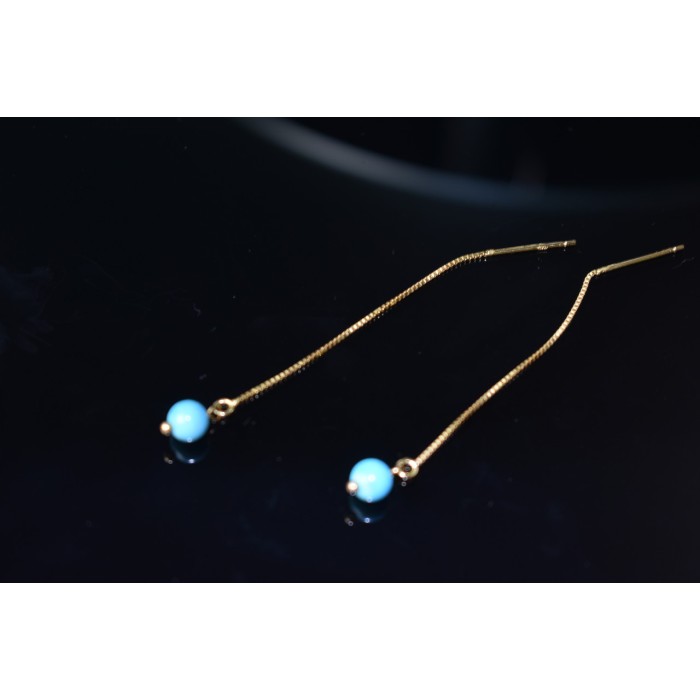 Sky Jewelry Серебряные серьги-протяжки (продевки) в позолоте с Бирюзой