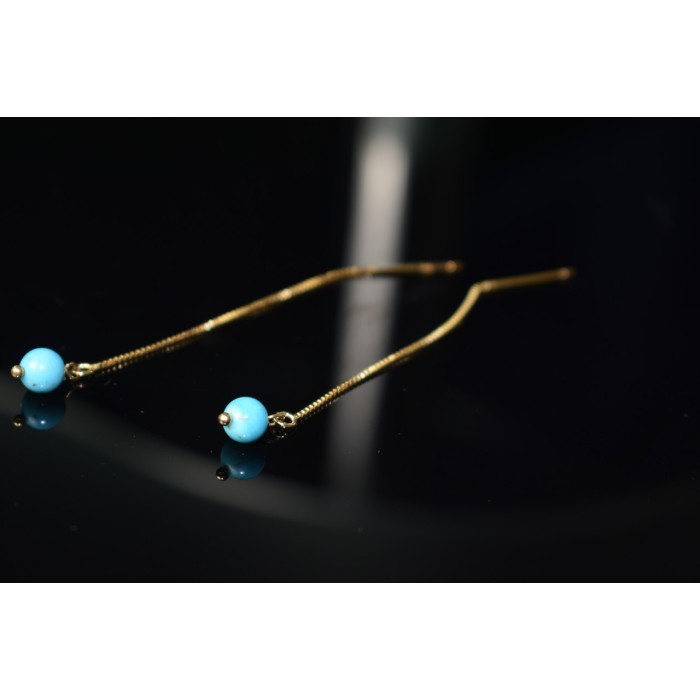 Sky Jewelry Серебряные серьги-протяжки (продевки) в позолоте с Бирюзой